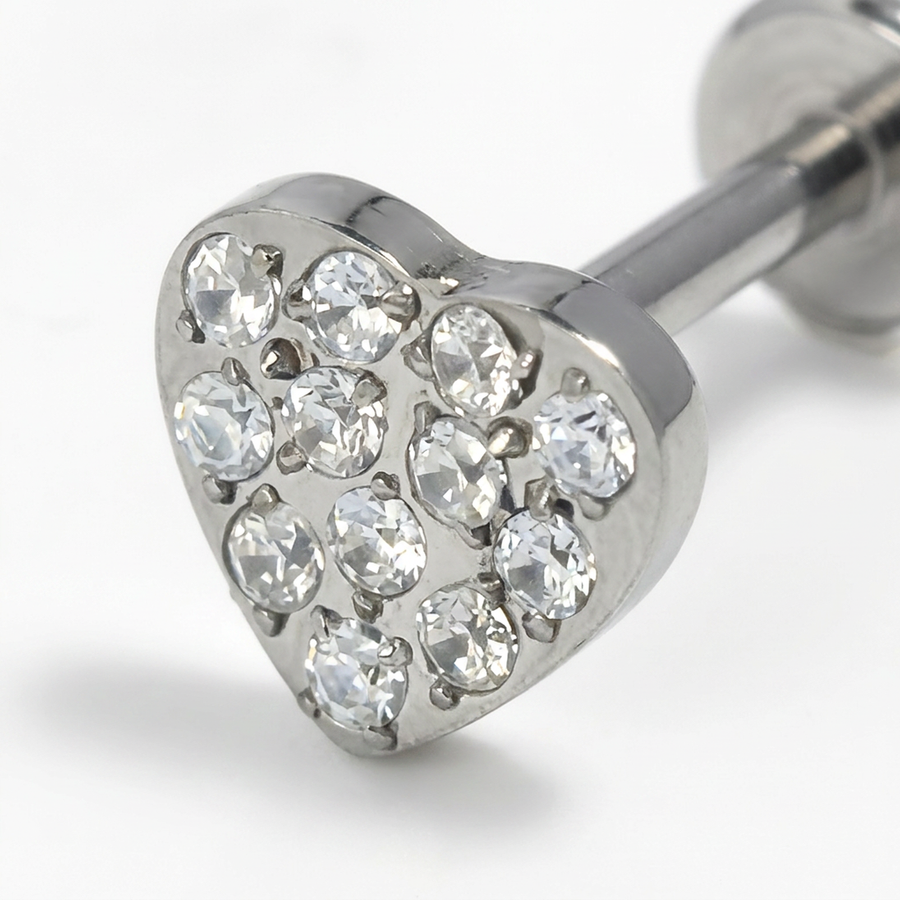 Piercing con cuore con zirconi in Acciaio Chirurgico 316L - Piercing per lobo, helix, forward helix, conch, flat, tragus