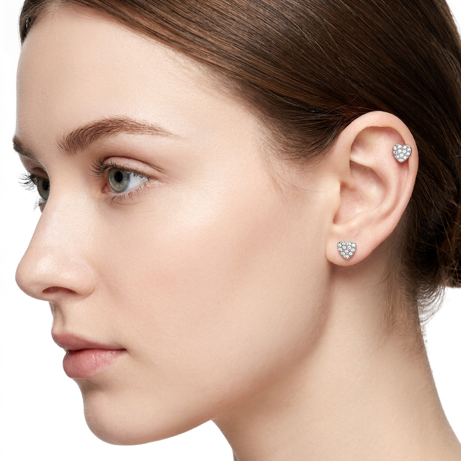 Piercing con cuore con zirconi in Acciaio Chirurgico 316L - Piercing per lobo, helix, forward helix, conch, flat, tragus