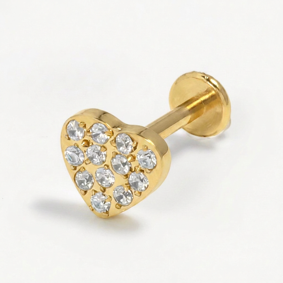 Piercing con cuore con zirconi in Acciaio Chirurgico 316L - Piercing per lobo, helix, forward helix, conch, flat, tragus
