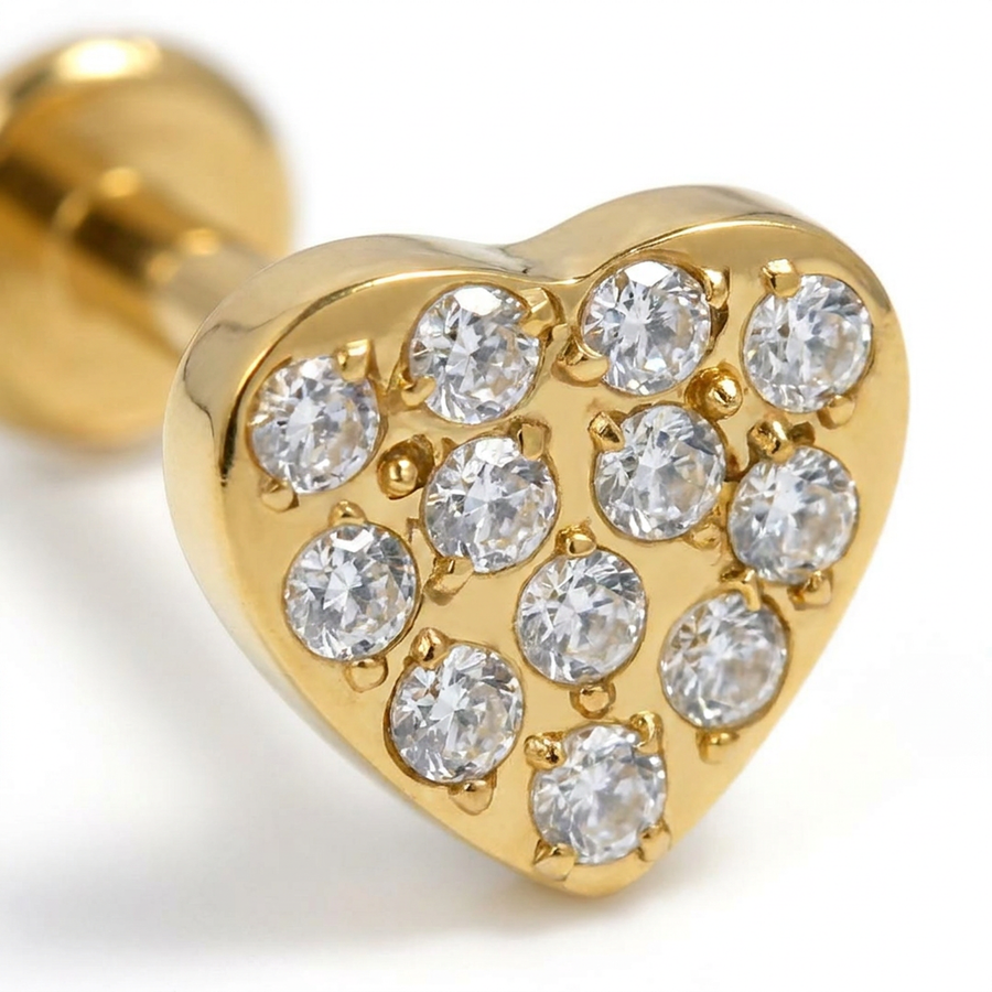 Piercing con cuore con zirconi in Acciaio Chirurgico 316L - Piercing per lobo, helix, forward helix, conch, flat, tragus