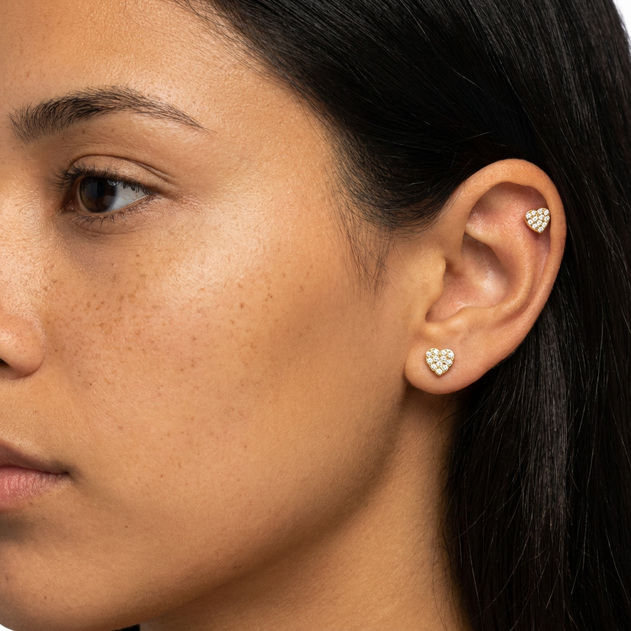 Piercing con cuore con zirconi in Acciaio Chirurgico 316L - Piercing per lobo, helix, forward helix, conch, flat, tragus