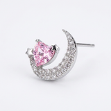 Orecchino con mezza luna e cuore rosa in Argento 925 - Orecchino per lobo