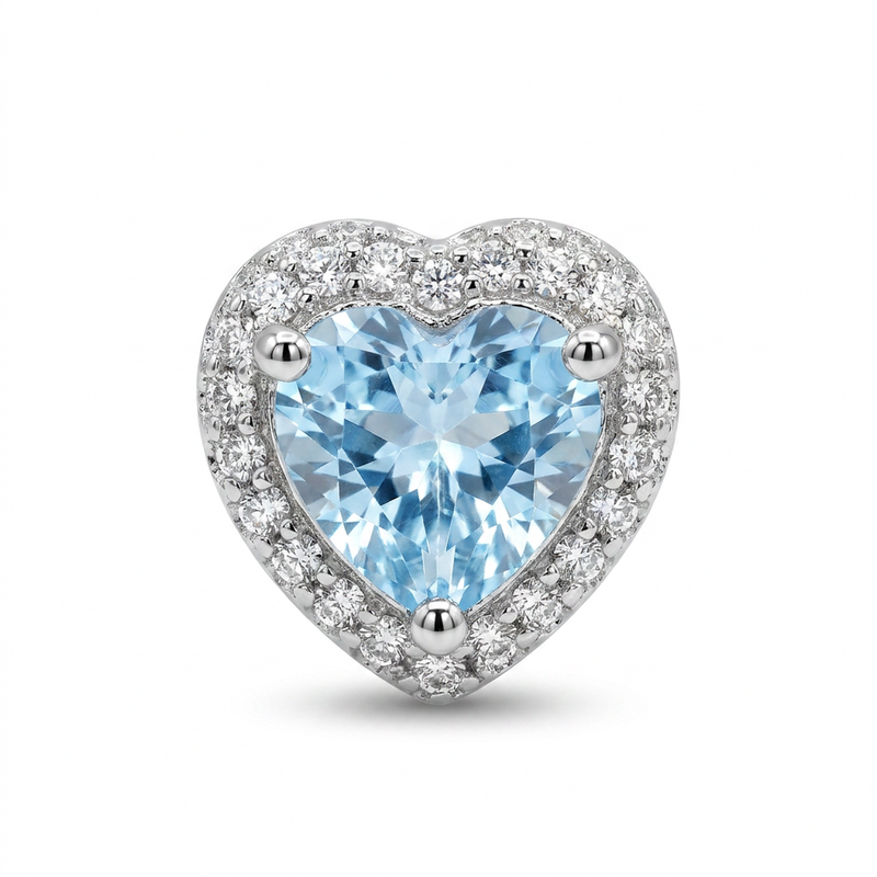 Brillantino a forma di cuore con zircone azzurro in Argento 925 - Orecchino per lobo