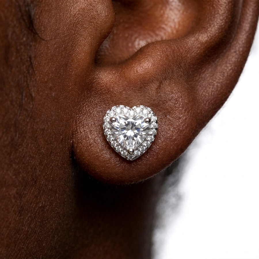 Brillantino a forma di cuore con zircone azzurro in Argento 925 - Orecchino per lobo