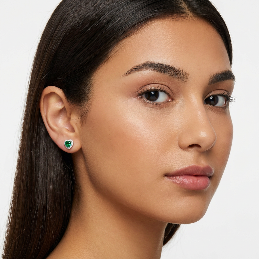 Brillantino a forma di cuore con zircone azzurro in Argento 925 - Orecchino per lobo