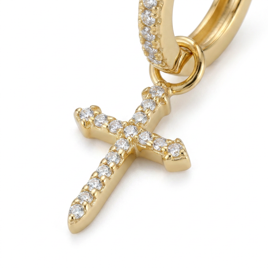 Cerchietto con zirconi e croce pendente in Argento 925 - Orecchino per lobo