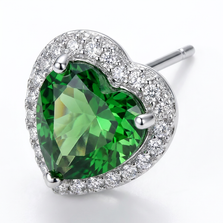 Brillantino a forma di cuore con zircone azzurro in Argento 925 - Orecchino per lobo