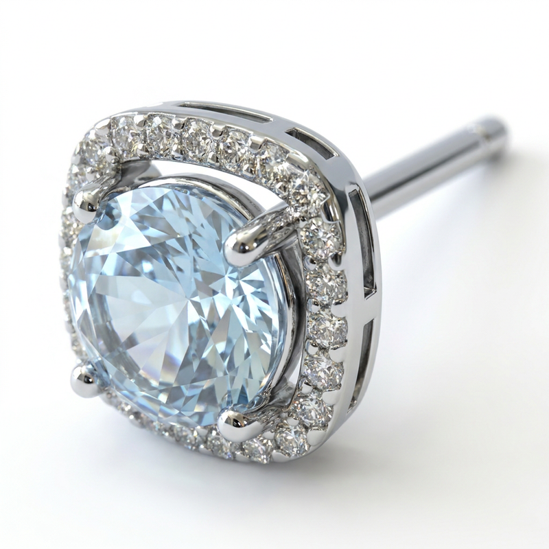 Brillantino con zircone azzurro in Argento 925 - Orecchino per lobo