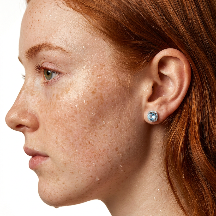 Brillantino con zircone azzurro in Argento 925 - Orecchino per lobo