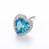 Brillantino a forma di cuore con zircone azzurro in Argento 925 - Orecchino per lobo