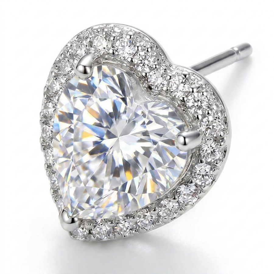 Brillantino a forma di cuore con zircone azzurro in Argento 925 - Orecchino per lobo