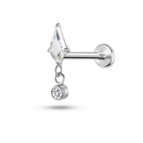 Piercing con zirconi e catenina pendente in Titanio G23- Piercing per Lobo, helix, flat