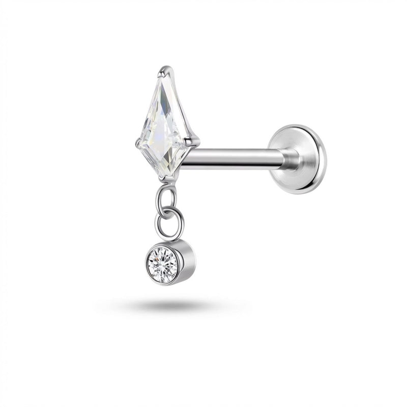 Piercing con zirconi e catenina pendente in Titanio G23- Piercing per Lobo, helix, flat