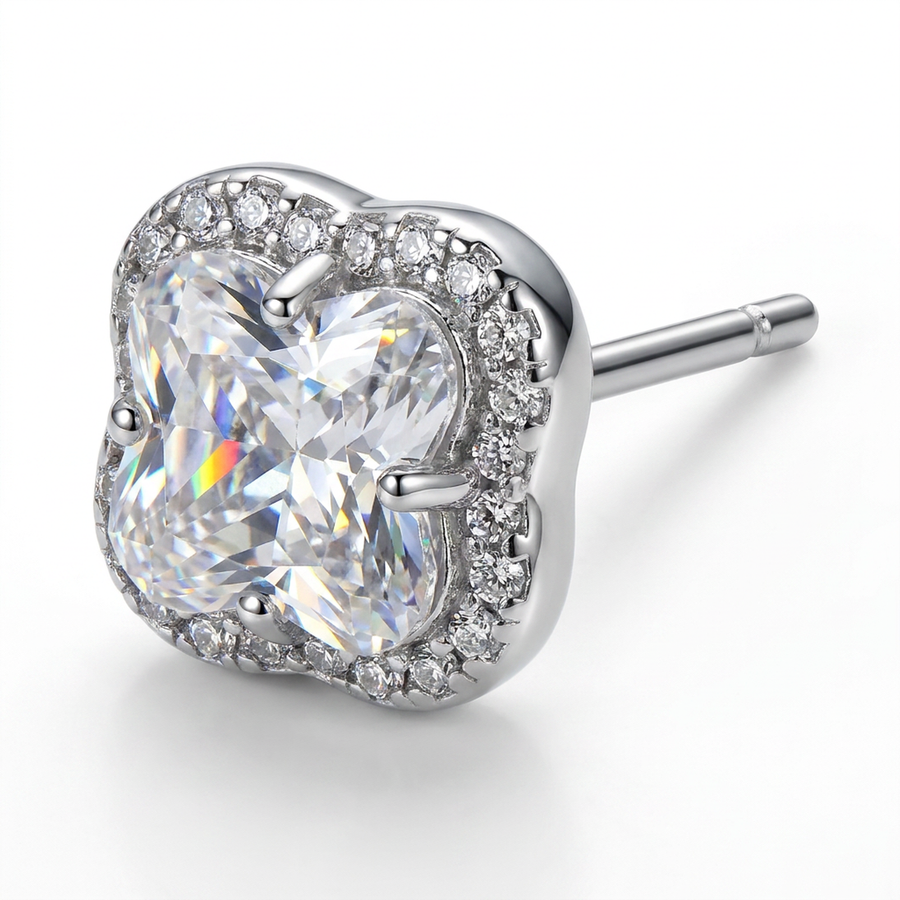 Brillantino a forma di fiore con zirconi in Argento 925 - Orecchino per lobo