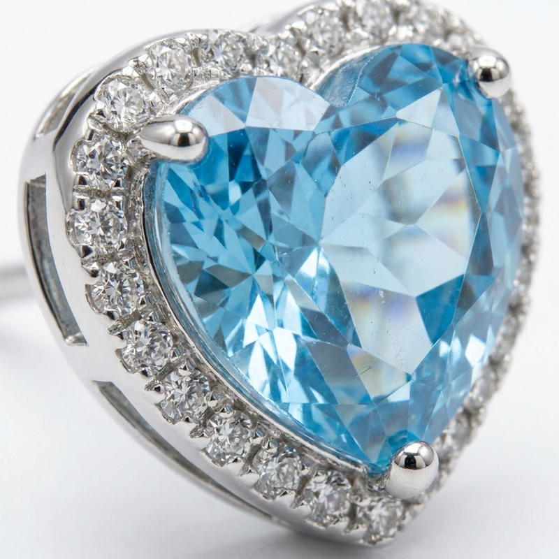 Brillantino a forma di cuore con zircone azzurro in Argento 925 - Orecchino per lobo
