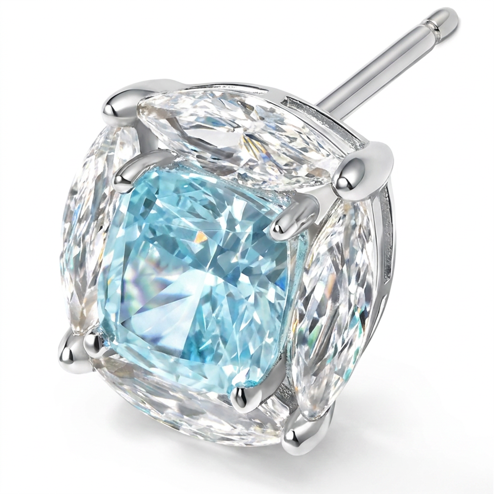 Brillantino con zircone azzurro in Argento 925 - Orecchino per lobo