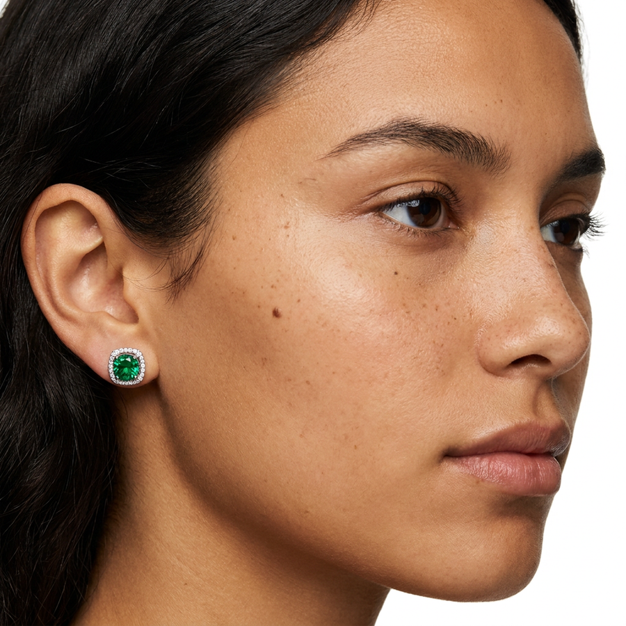 Brillantino con zircone verde in Argento 925 - Orecchino per lobo