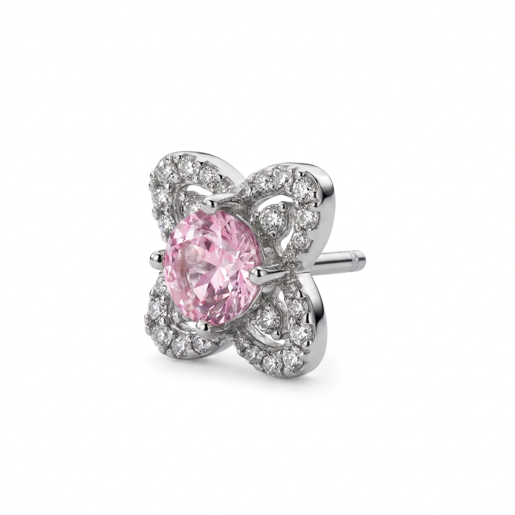 Orecchino con zircone rosa in Argento 925 - Orecchino per lobo