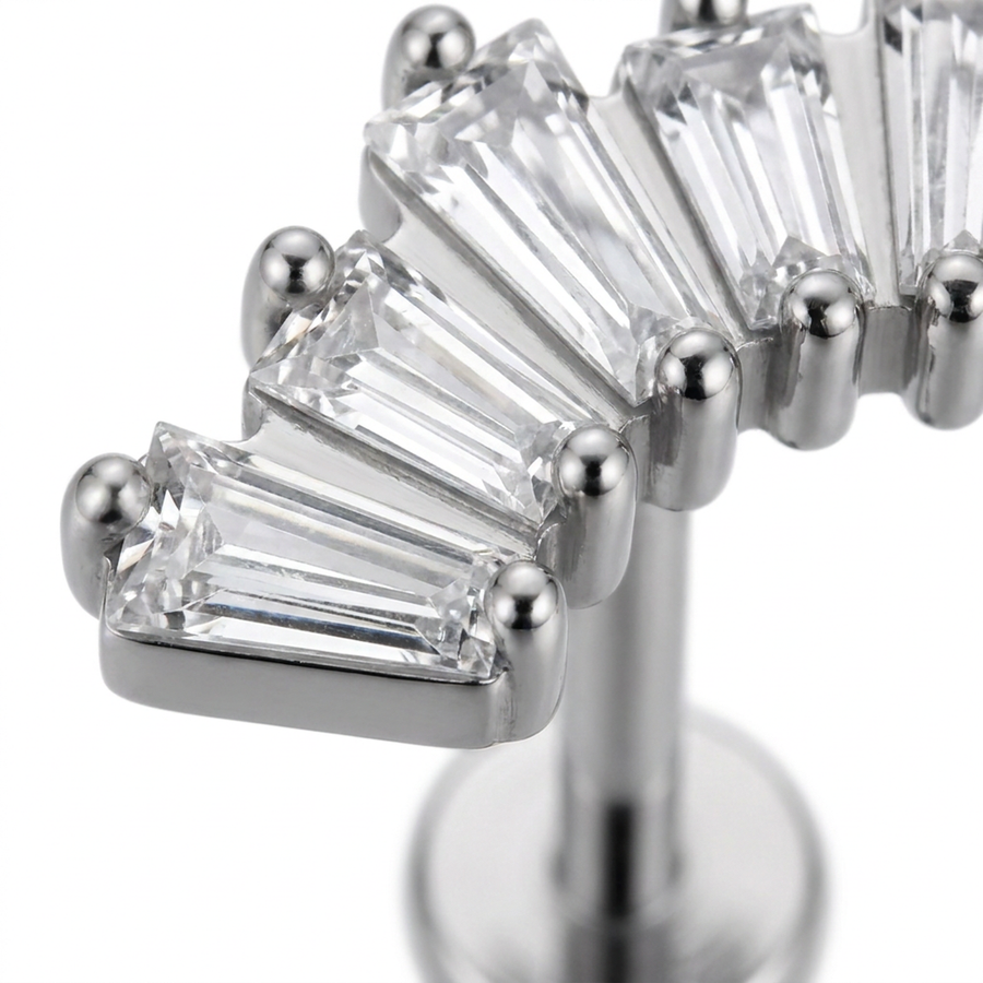 Piercing con arco di zirconi rettangolari in Acciaio Chirurgico 316L - Piercing per lobo, helix, forward helix, conch, flat, tragus