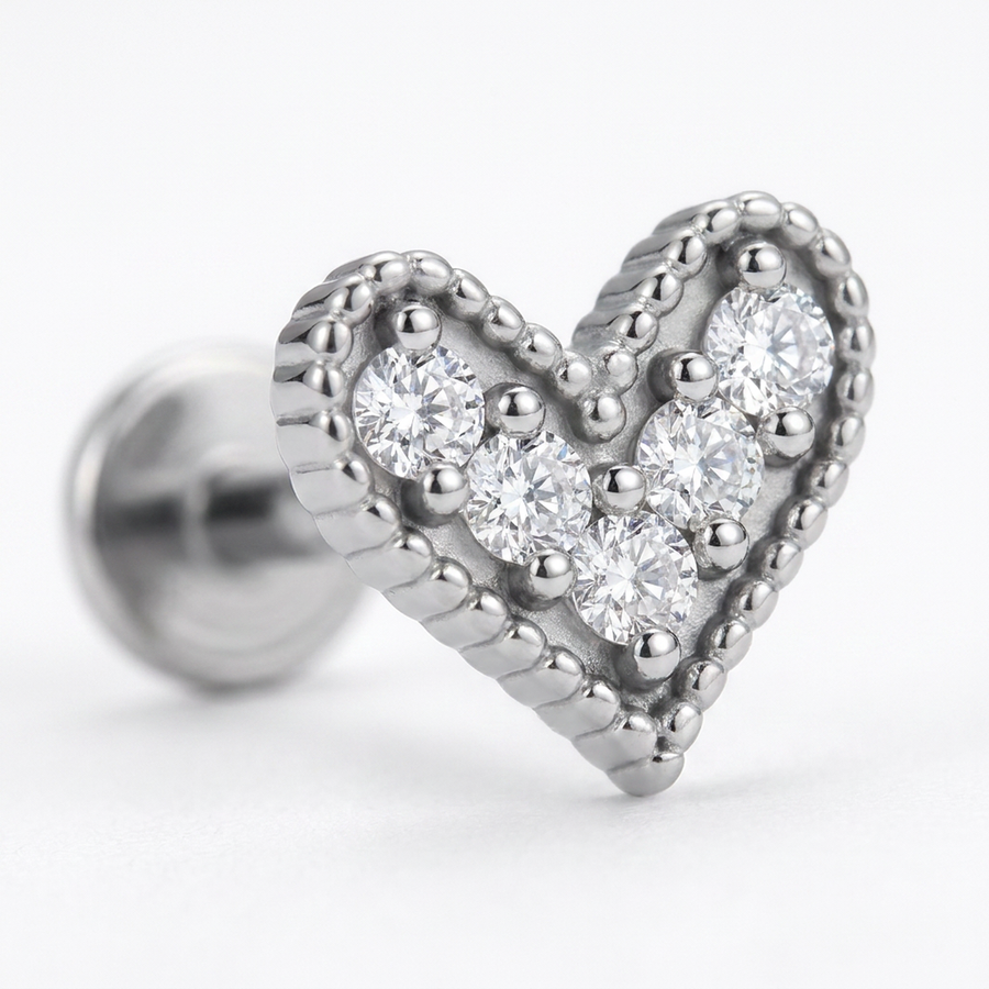 Piercing con cuore in Acciaio Chirurgico 316L - Piercing per lobo, helix, forward helix, conch, flat, tragus