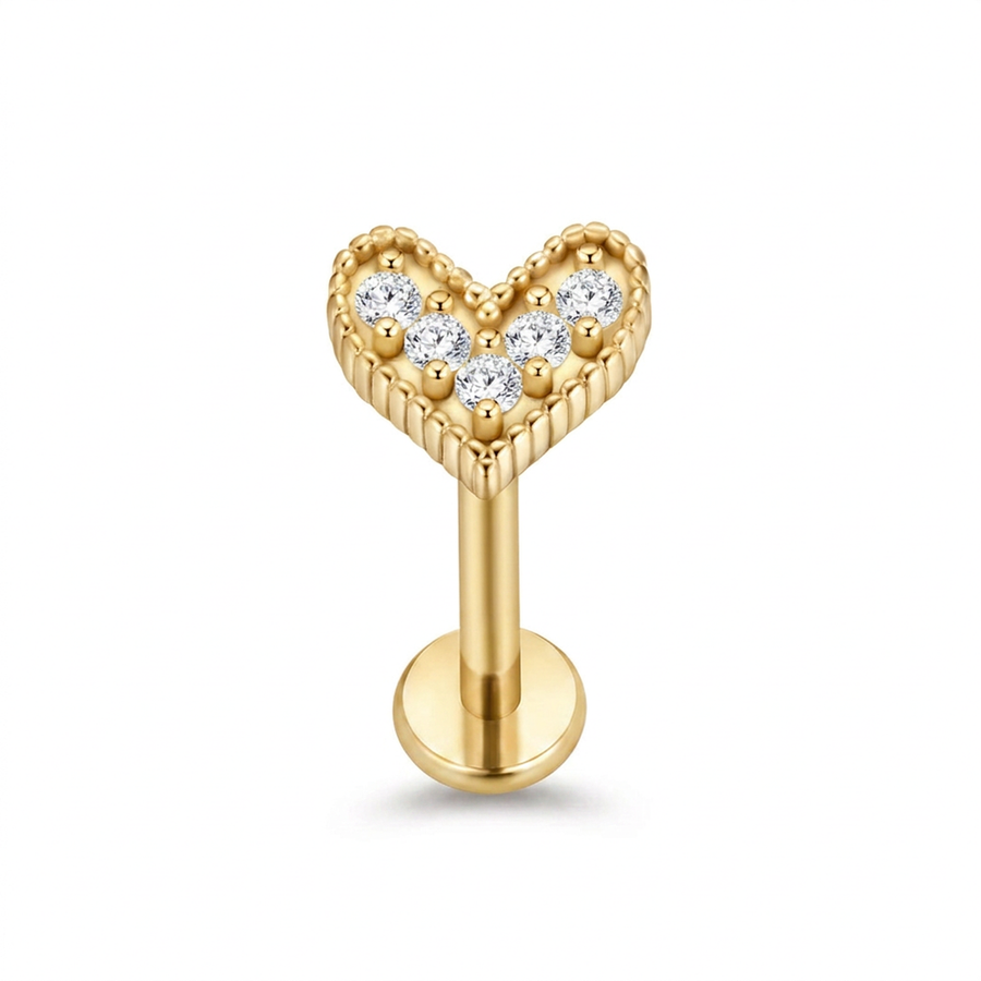 Piercing con cuore in Acciaio Chirurgico 316L - Piercing per lobo, helix, forward helix, conch, flat, tragus