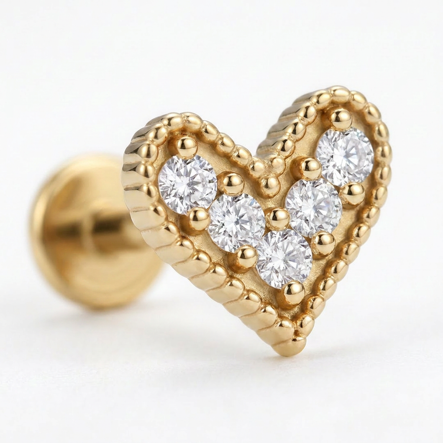 Piercing con cuore in Acciaio Chirurgico 316L - Piercing per lobo, helix, forward helix, conch, flat, tragus