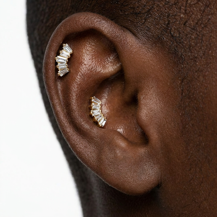 Piercing con arco di zirconi rettangolari in Acciaio Chirurgico 316L - Piercing per lobo, helix, forward helix, conch, flat, tragus