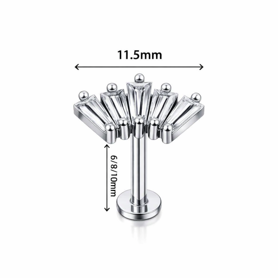 Piercing con arco di zirconi rettangolari in Acciaio Chirurgico 316L - Piercing per lobo, helix, forward helix, conch, flat, tragus