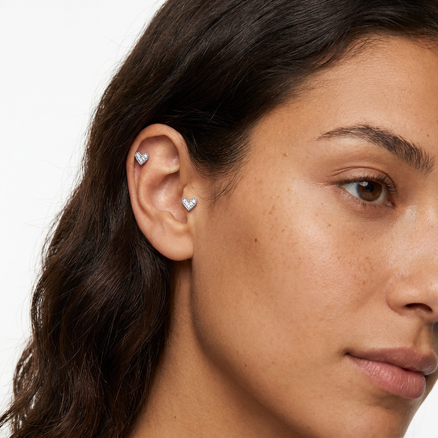 Piercing con cuore in Acciaio Chirurgico 316L - Piercing per lobo, helix, forward helix, conch, flat, tragus