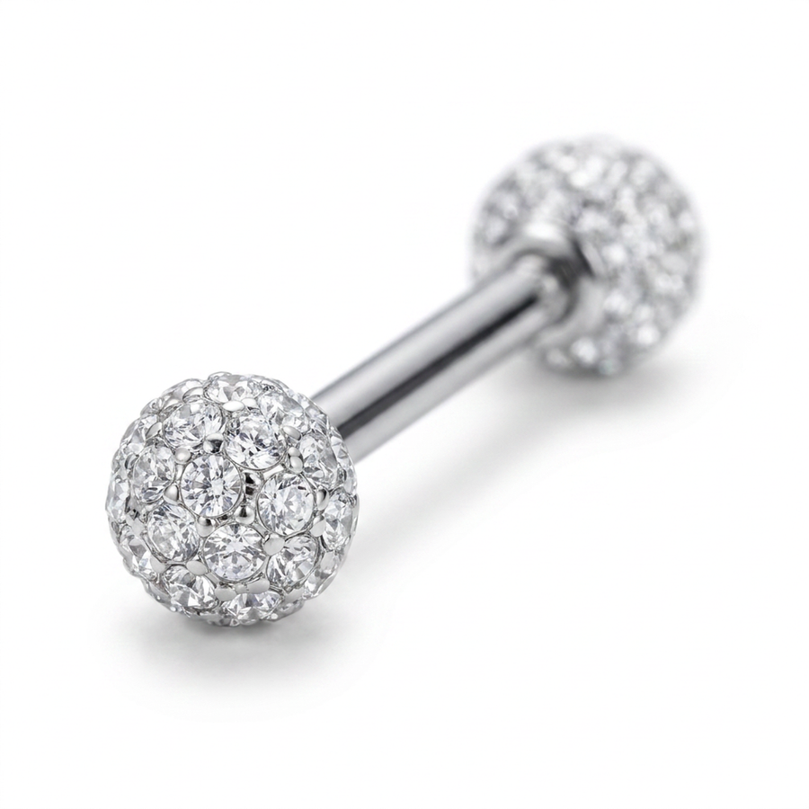 Piercing con doppia pallina glitterata in Acciaio Chirurgico 316L - Piercing per nipple e lingua