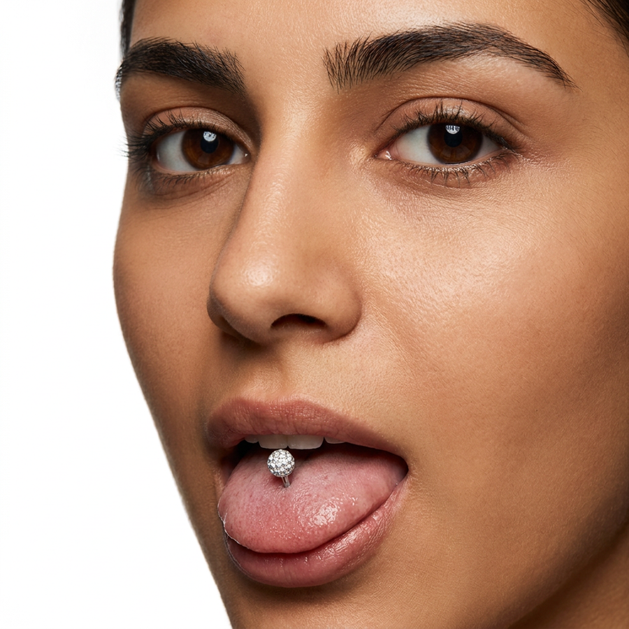 Piercing con doppia pallina glitterata in Acciaio Chirurgico 316L - Piercing per nipple e lingua