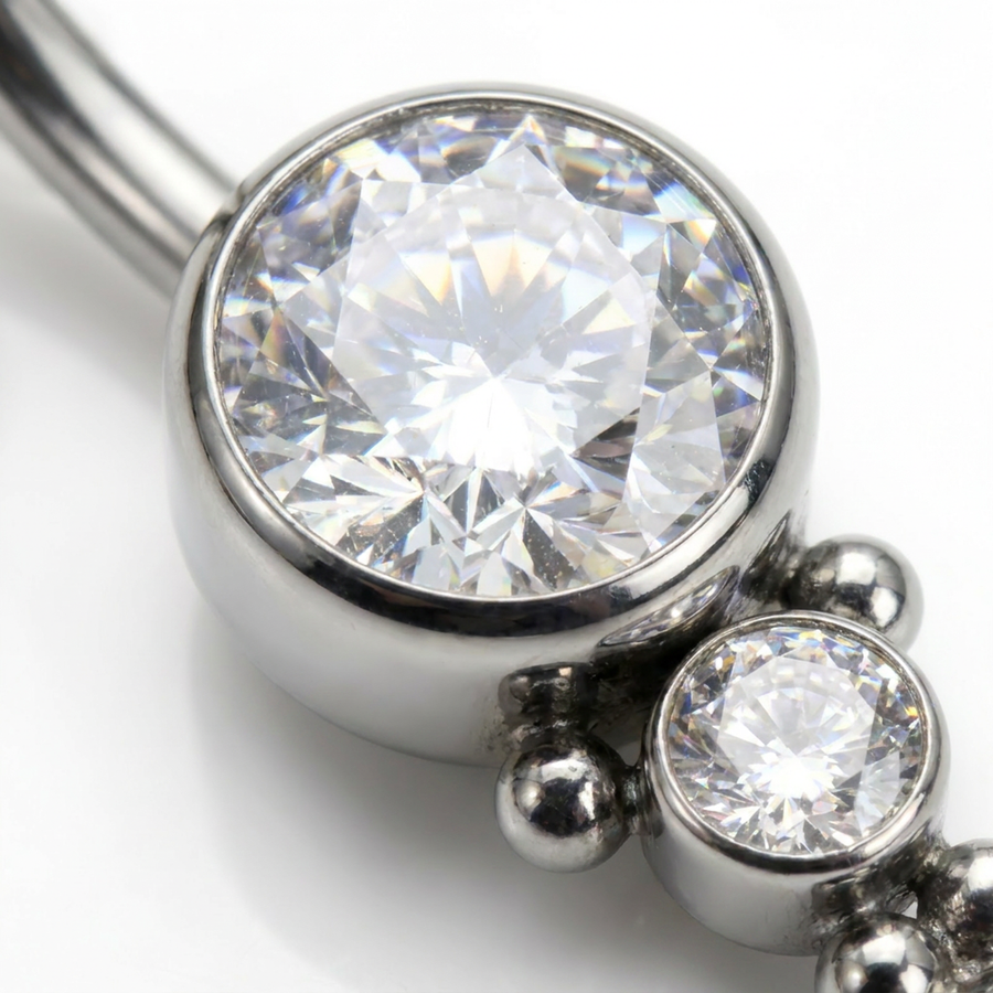 Piercing con palline e zirconi in Titanio F136 - Piercing per ombelico