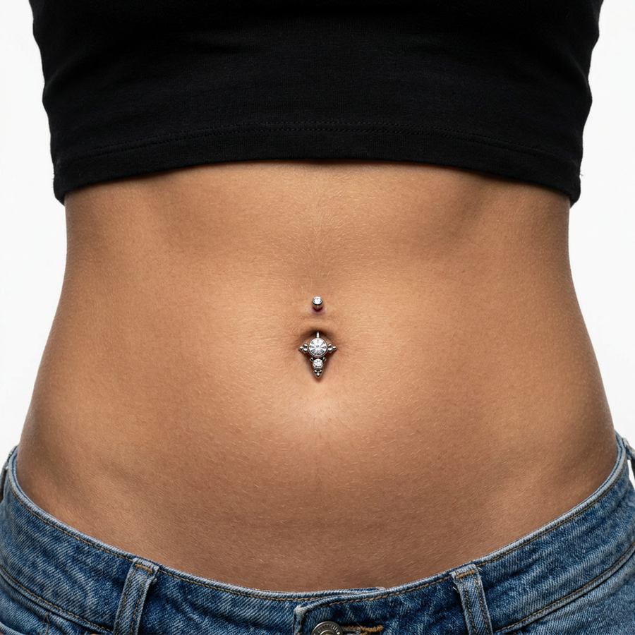 Piercing con palline e zirconi in Titanio F136 - Piercing per ombelico