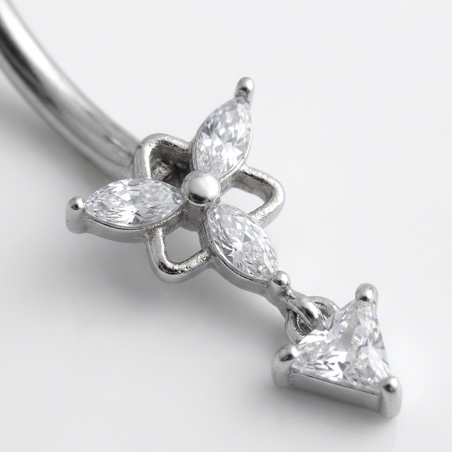 Piercing con zirconi e pendente triangolare in Acciaio Chirurgico 316L - Piercing per ombelico