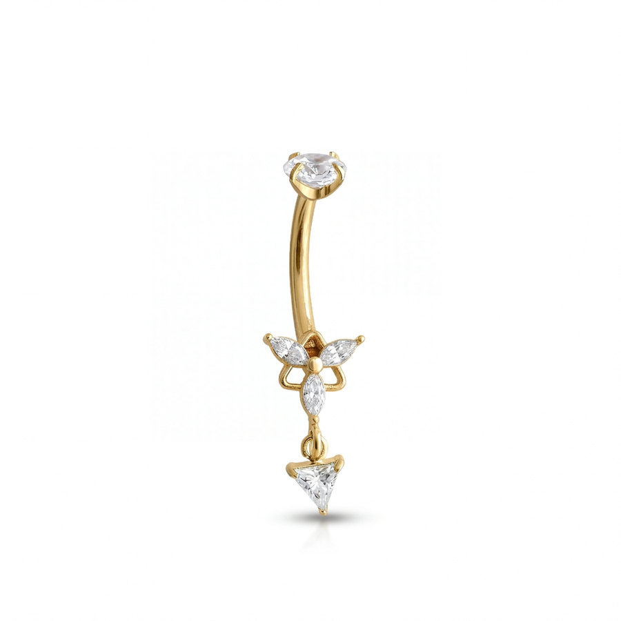 Piercing con zirconi e pendente triangolare in Acciaio Chirurgico 316L - Piercing per ombelico