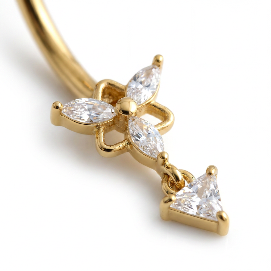 Piercing con zirconi e pendente triangolare in Acciaio Chirurgico 316L - Piercing per ombelico