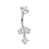 Piercing con zirconi rettangolari e pendente a rombo in Acciaio chirurgico 316L - Piercing per ombelico