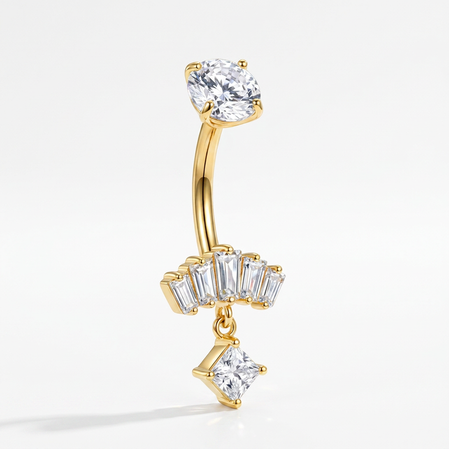 Piercing con zirconi rettangolari e pendente a rombo in Acciaio chirurgico 316L - Piercing per ombelico