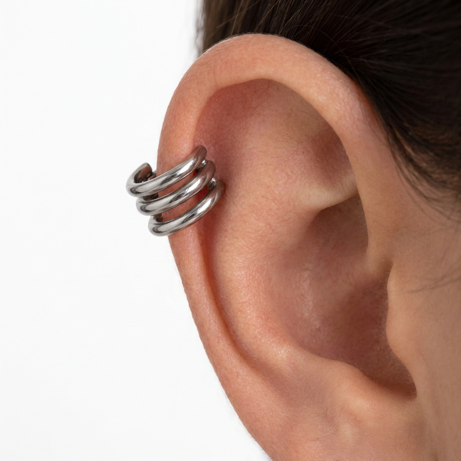 Cerchietto con tre fasce in Acciaio Chirurgico 316L - Piercing per Lobo, helix, forward helix, conch, tragus