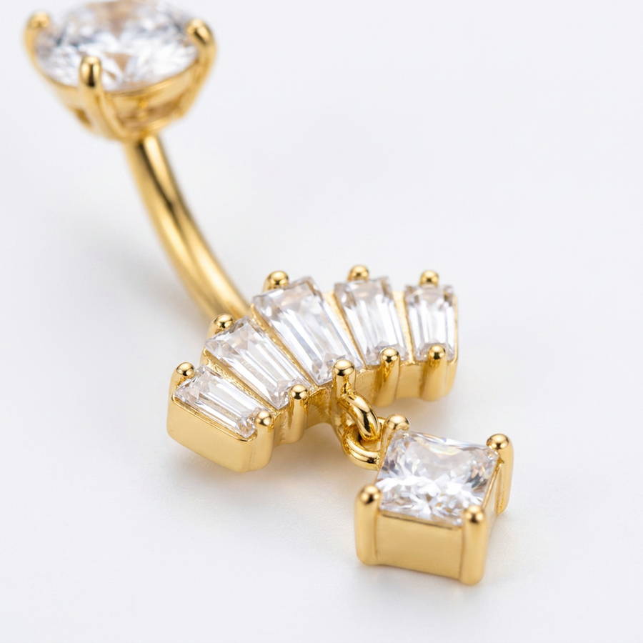 Piercing con zirconi rettangolari e pendente a rombo in Acciaio chirurgico 316L - Piercing per ombelico