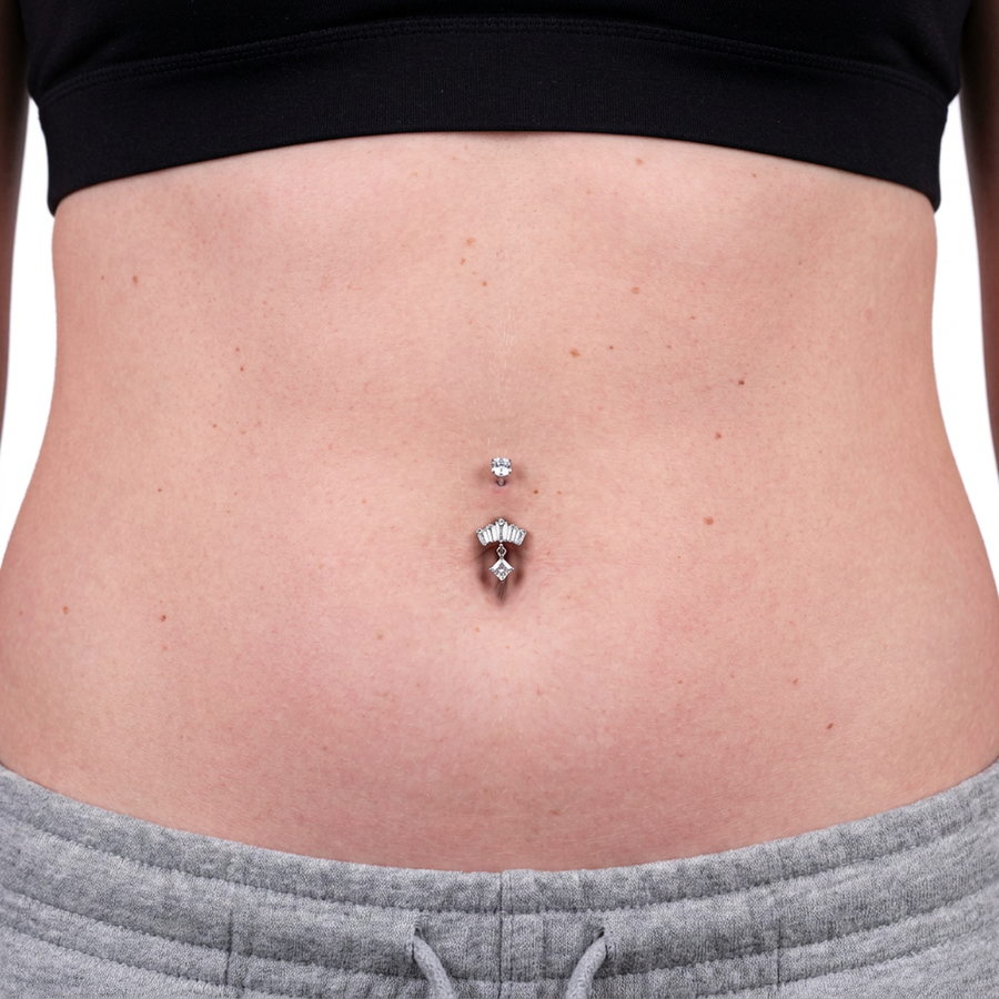 Piercing con zirconi rettangolari e pendente a rombo in Acciaio chirurgico 316L - Piercing per ombelico