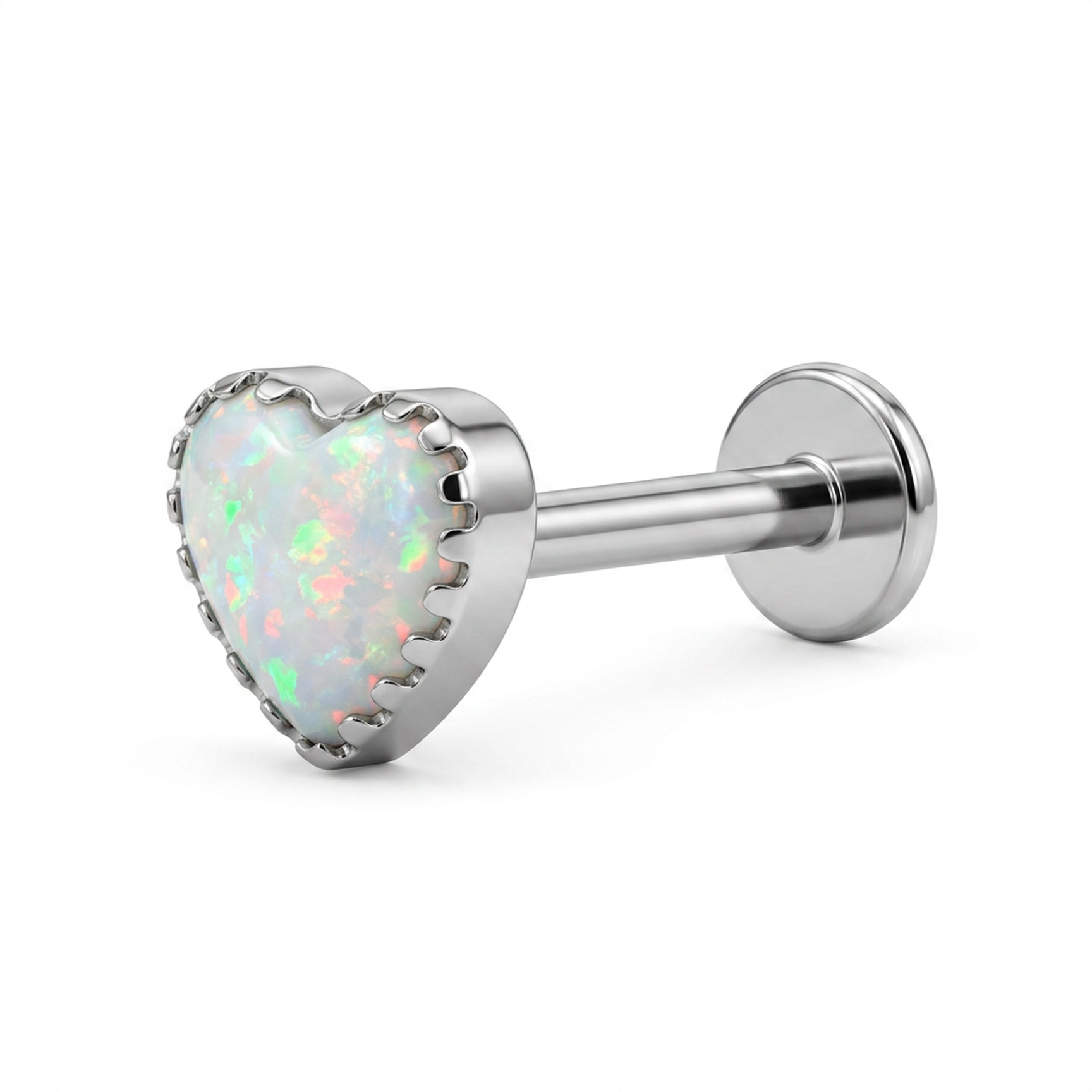 Piercing a forma di cuore con opale in Titanio F136 - Piercing per lobo, helix, forward helix, conch, flat, tragus