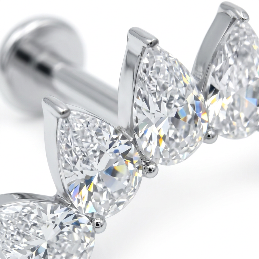 Piercing con arco di zirconi in Titanio F136 - Piercing per lobo, helix, conch, flat, tragus