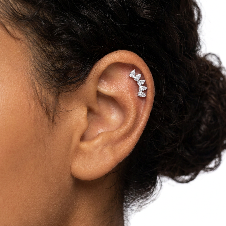Piercing con arco di zirconi in Titanio F136 - Piercing per lobo, helix, conch, flat, tragus