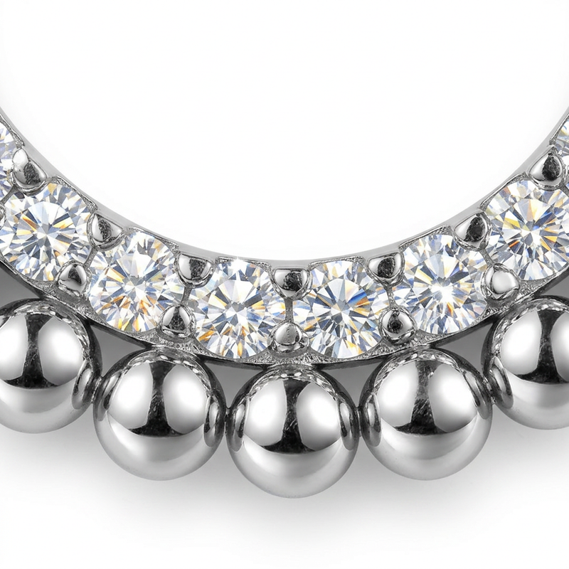 Cerchietto con corona di zirconi e palline in Acciaio Chirurgico 316L - Piercing per lobo, helix, daith, septum