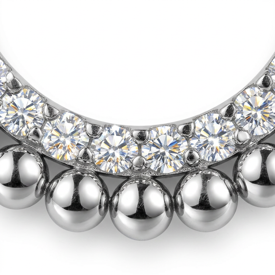 Cerchietto con corona di zirconi e palline in Acciaio Chirurgico 316L - Piercing per lobo, helix, daith, septum