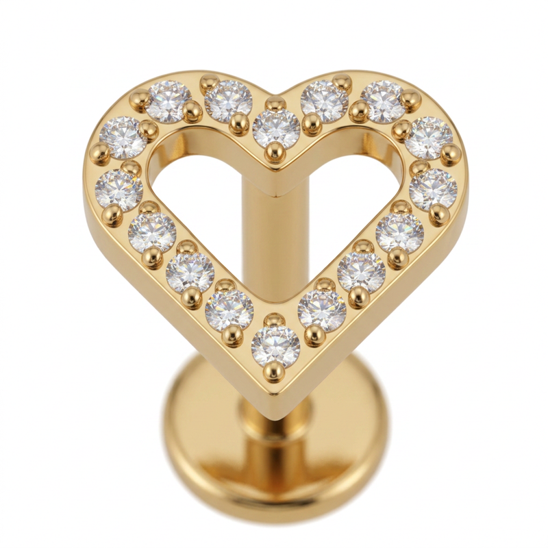 Piercing con cuore zirconato in Titanio F136 - Piercing per lobo, helix, forward helix, conch, flat, tragus