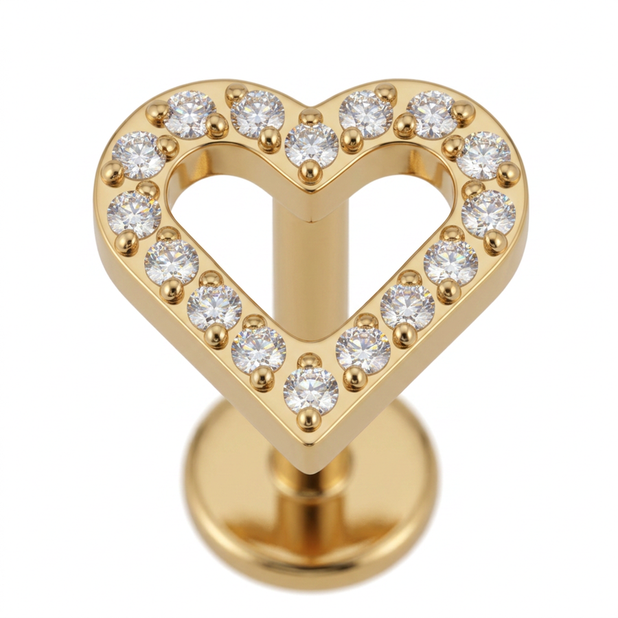 Piercing con cuore zirconato in Titanio F136 - Piercing per lobo, helix, forward helix, conch, flat, tragus
