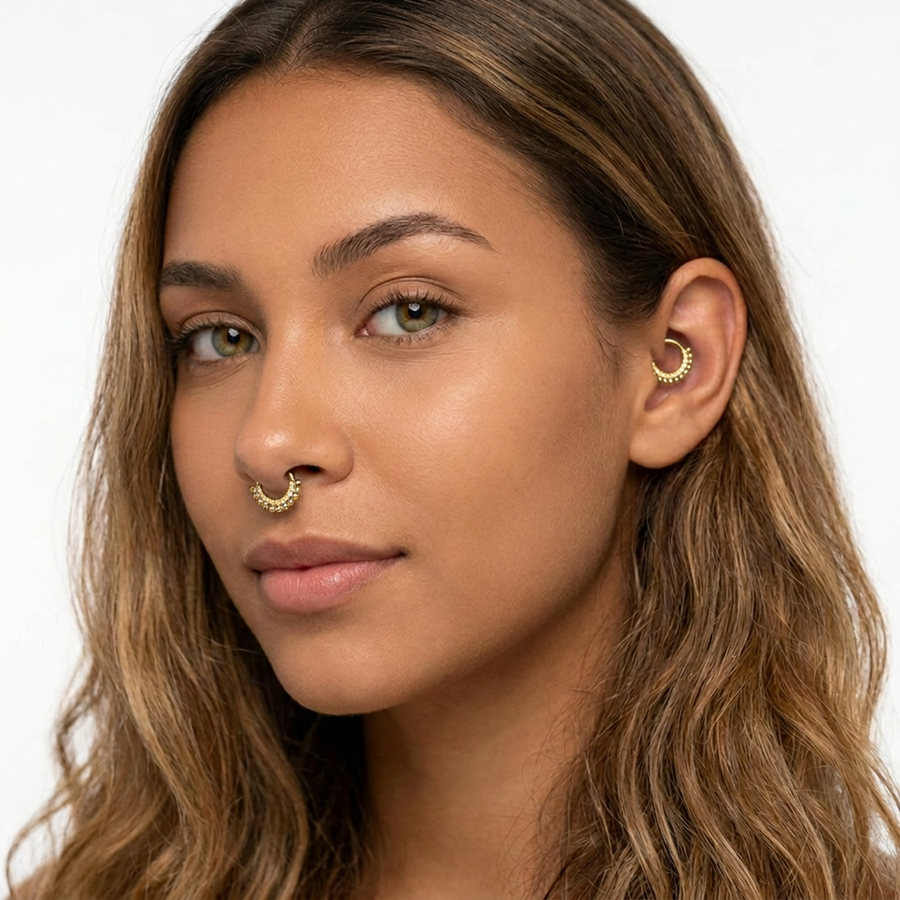 Cerchietto con corona di zirconi e palline in Acciaio Chirurgico 316L - Piercing per lobo, helix, daith, septum