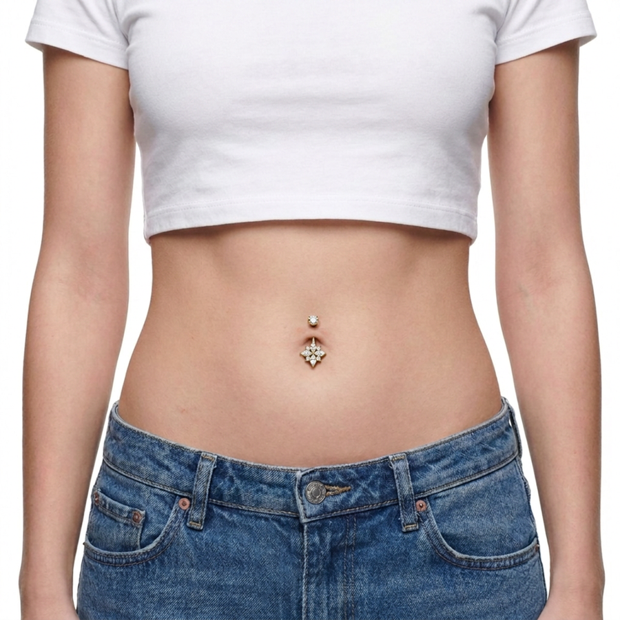 Piercing con fiore di zirconi in Titanio G23 - Piercing per ombelico